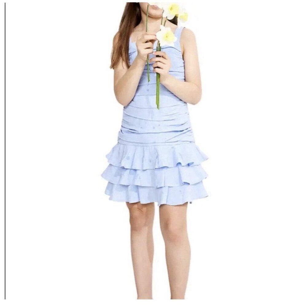 bardot junior girls Solid blue tank ruffle Ruched mini dress 10